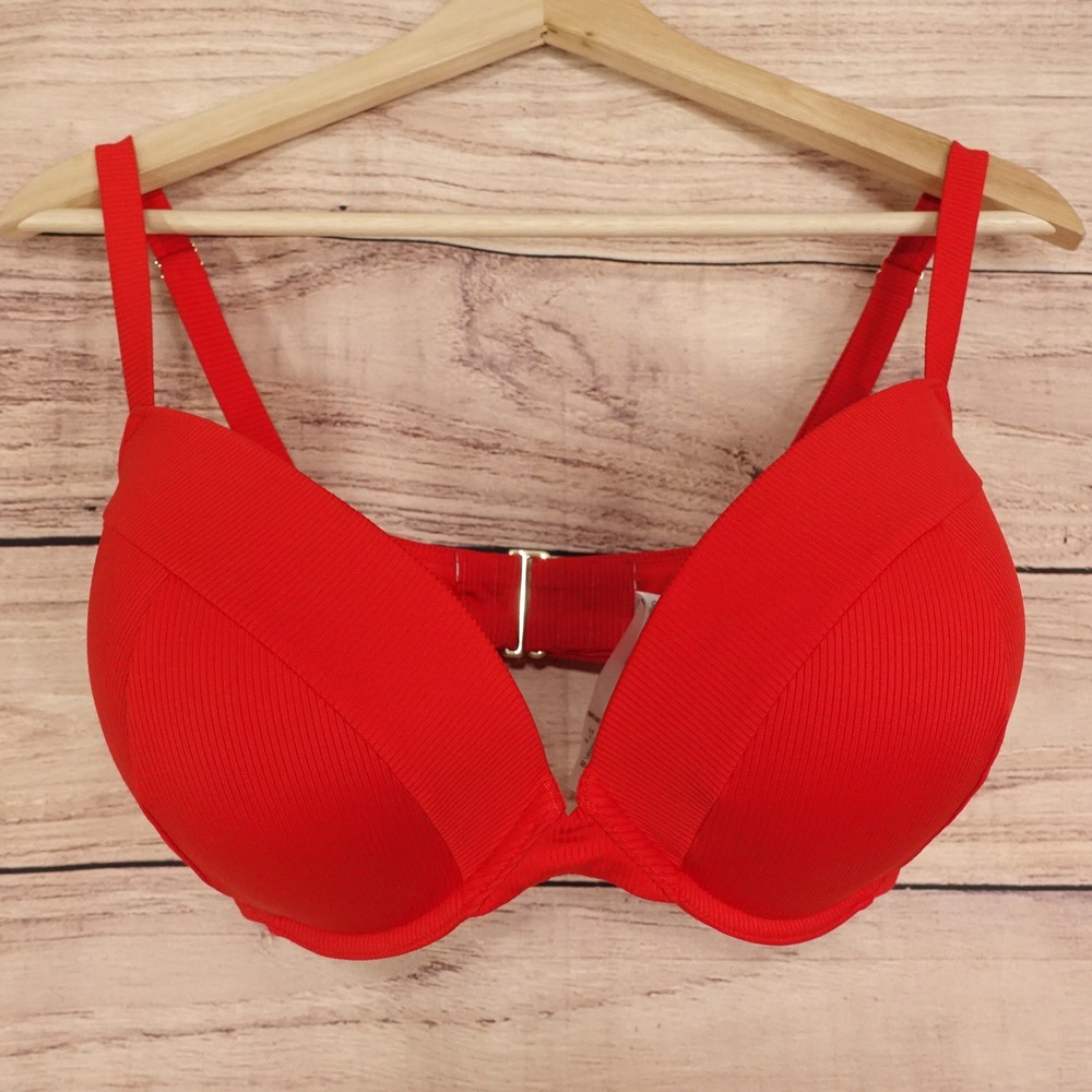 Victoria's Secret Bikini Top Women 36DDD Red Excellent Ribbed Underwire Swim